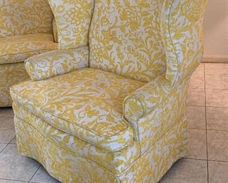 #1 1960s upholstered Wingback Chair Yellow/White 42x40x29in HxWxD