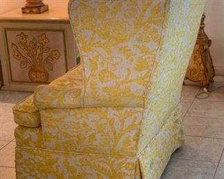 #1 1960s upholstered Wingback Chair Yellow/White 42x40x29in HxWxD