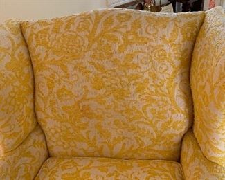 #1 1960s upholstered Wingback Chair Yellow/White 42x40x29in HxWxD