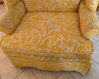 #2 1960s upholstered Wingback Chair Yellow/White 42x40x29in HxWxD
