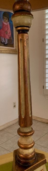 #1 1960s Jeanne Valentine Mexican MCM Hand Carved Table Lamp 43in H x 12.5in Diameter