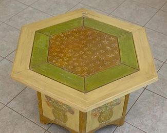 1960s Hand Carved Mexican MCM Hexagon End/Accent Table 19x29x34in HxWxD