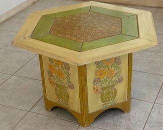 1960s Hand Carved Mexican MCM Hexagon End/Accent Table 19x29x34in HxWxD