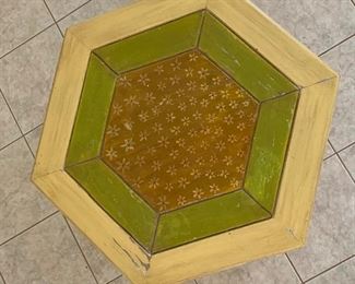 1960s Hand Carved Mexican MCM Hexagon End/Accent Table 19x29x34in HxWxD