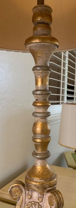 #2 1960s Jeanne Valentine Mexican MCM Ornate Carved Table Lamp 41 in H x 19in diameter