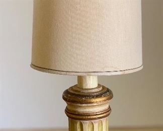 #3 1960s Jeanne Valentine Mexican MCM Hand Carved Table Lamp Short Column 30in H x 13in Diameter