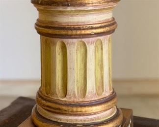 #3 1960s Jeanne Valentine Mexican MCM Hand Carved Table Lamp Short Column 30in H x 13in Diameter