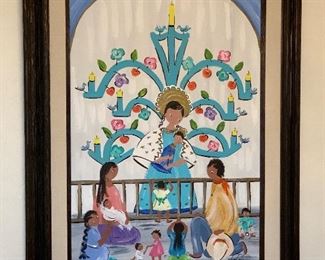 *Original* Chabela Elizabeth C. Haas Mary & Jesus Mexican Art Painting 46x34x2.5in HxWxD