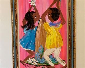*Original* Chabela Elizabeth C. Haas Boy/Girl Sombrero Dance Painting 44x32x2in HxWxD