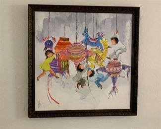 *Original* Art Kids on Piñatas Painting 34x33x2in HxWxD