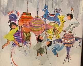 *Original* Art Kids on Piñatas Painting 34x33x2in HxWxD