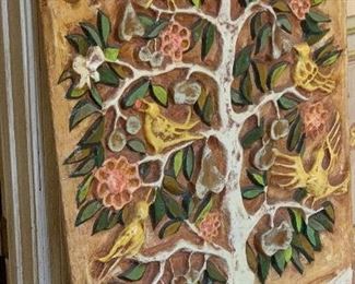 1960s Paper Mache Tree of Life Wall Art Los Gatos S.M. Allende 40x28x1.5in HxWxD
