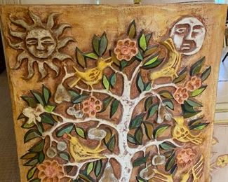 1960s Paper Mache Tree of Life Wall Art Los Gatos S.M. Allende 40x28x1.5in HxWxD