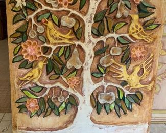 1960s Paper Mache Tree of Life Wall Art Los Gatos S.M. Allende 40x28x1.5in HxWxD
