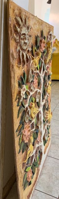 1960s Paper Mache Tree of Life Wall Art Los Gatos S.M. Allende 40x28x1.5in HxWxD