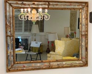 Glass Flower Preserve framed Rustic Mexico Mirror 32x39x2.5in HxWxD
