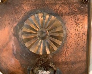 2pc Mexico Punched Copper/Brass Glass Sconces PAIR 21x12x6in HxWxD