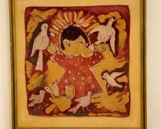 *Original* Textile Art Vintage Mexico Trudi 22x21x1in HxWxD