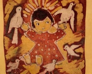 *Original* Textile Art Vintage Mexico Trudi 22x21x1in HxWxD