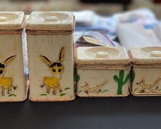 4pc Artist Decorated Lincoln Beautyware Canister Set Largest: 9x5.5x6 HxWxD