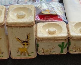 4pc Artist Decorated Lincoln Beautyware Canister Set Largest: 9x5.5x6 HxWxD