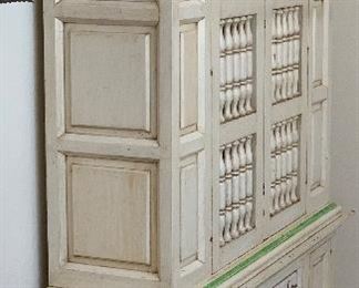 Hand Painted Mexican Rustic Hutch Cabinet 78x60x17.5in HxWxD
