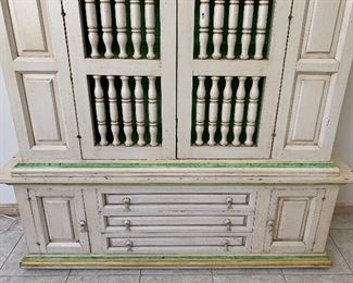Hand Painted Mexican Rustic Hutch Cabinet 78x60x17.5in HxWxD