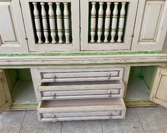 Hand Painted Mexican Rustic Hutch Cabinet 78x60x17.5in HxWxD