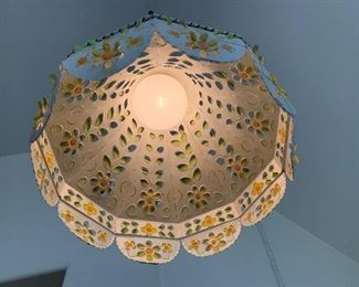 Punched Tin Vintage Mexican Hanging Lamp Folk Art 18in H x 16in Diameter