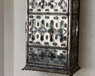As-Is Mexican Punched Tin Wall Mount Cab 16x10x7in HxWxD