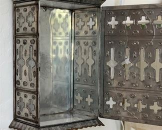 As-Is Mexican Punched Tin Wall Mount Cab 16x10x7in HxWxD