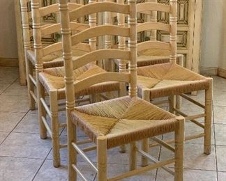 5pc Hand Painted Ladder Back Rush Seat Dining Chairs 43x18x18 Seat: 9in HxWxD