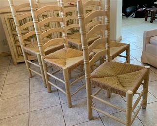 5pc Hand Painted Ladder Back Rush Seat Dining Chairs 43x18x18 Seat: 9in HxWxD