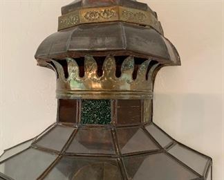 2pc Mexico Punched Copper/Brass Glass Sconces PAIR 21x12x6in HxWxD