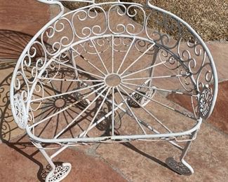 1960s MCM Wrought Iron Peacock Patio set Tile top table w/ 4 Chairs Table: 26.5in H x 35.5 diameter. Chairs:39.5x 22x20 in HxWxD