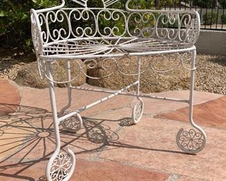 1960s MCM Wrought Iron Peacock Patio set Tile top table w/ 4 Chairs Table: 26.5in H x 35.5 diameter. Chairs:39.5x 22x20 in HxWxD
