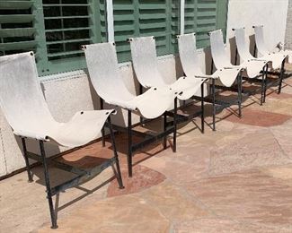 Set of 7 Vintage Canvas & Metal Patio Chairs 37.5in x 26x 27 HxWxD