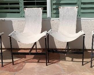 Set of 7 Vintage Canvas & Metal Patio Chairs 37.5in x 26x 27 HxWxD