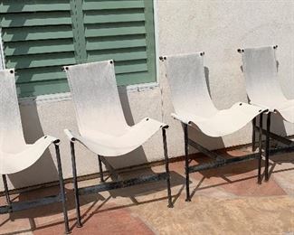 Set of 7 Vintage Canvas & Metal Patio Chairs 37.5in x 26x 27 HxWxD