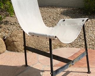 Set of 7 Vintage Canvas & Metal Patio Chairs 37.5in x 26x 27 HxWxD