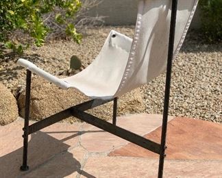 Set of 7 Vintage Canvas & Metal Patio Chairs 37.5in x 26x 27 HxWxD
