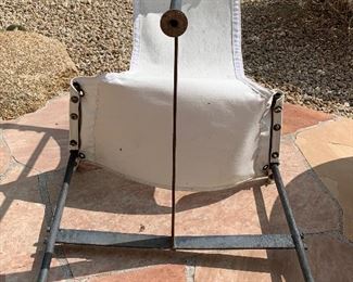 Set of 7 Vintage Canvas & Metal Patio Chairs 37.5in x 26x 27 HxWxD