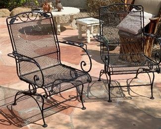 2pc Vintage Wrought Iron Coil Spring Patio Chairs PAIR 37.5 x 29x 29 in HxWxD