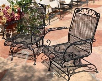 2pc Vintage Wrought Iron Coil Spring Patio Chairs PAIR 37.5 x 29x 29 in HxWxD