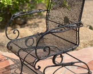 2pc Vintage Wrought Iron Coil Spring Patio Chairs PAIR 37.5 x 29x 29 in HxWxD
