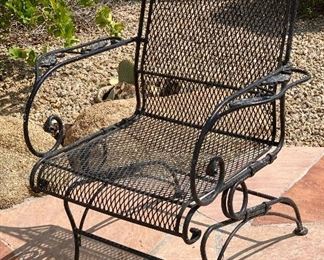 2pc Vintage Wrought Iron Coil Spring Patio Chairs PAIR 37.5 x 29x 29 in HxWxD