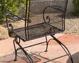 2pc Vintage Wrought Iron Coil Spring Patio Chairs PAIR 37.5 x 29x 29 in HxWxD