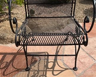 2pc Vintage Wrought Iron Coil Spring Patio Chairs PAIR 37.5 x 29x 29 in HxWxD