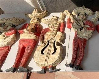 6pc 1960s Mexican MCM Jeanne Valentine Paper Mache Mariachi Band w/ Moon 33 inches long tallest one