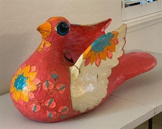 Vintage Mexican Folk Art Paper Mache Bird AS-IS 18x14x36in HxWxD